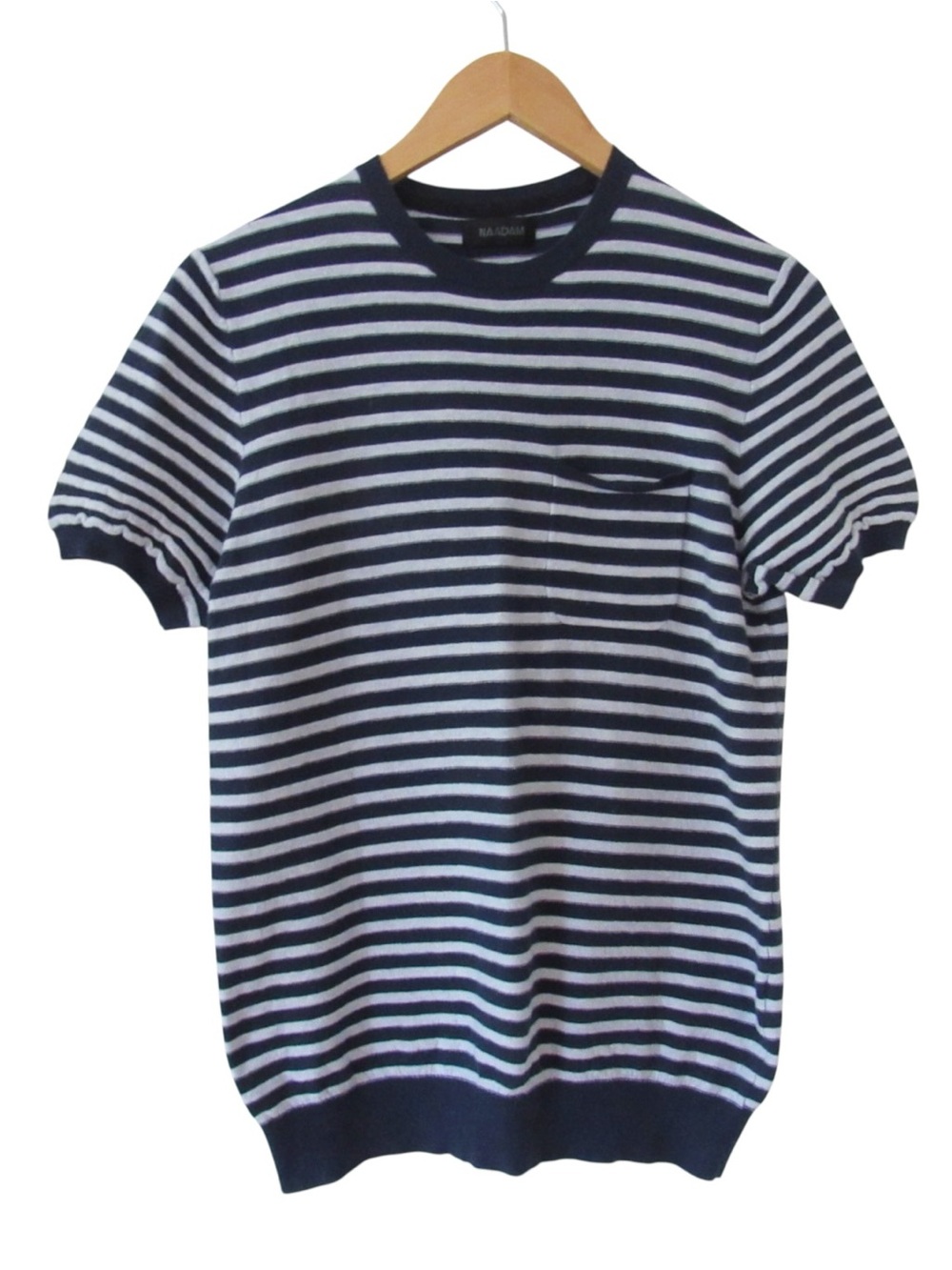 Naadam Short Sleeve Knit Top Sweater Small Blue White Striped Crewneck Classic